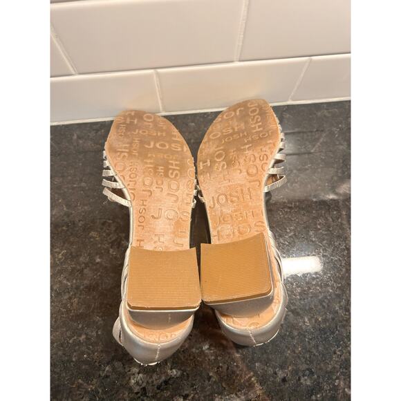 Josh Metallic Silver Woven Leather Slingback Heeled Sandals Party Y2K Size 37 - Picture 8 of 10